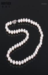 ShinyGem naturel 79mm Freashwater perle Chocker près de ronde perle blanche femmes colliers classique bijoux de mariage collier élégant 17938690