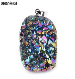 ShinyGem étincelant naturel Chakra opale pendentifs Multi couleur Druzy cristal pierre pendentif breloques fabrication de bijoux 5 pièces envoi aléatoire G094684328