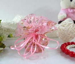 Scheep 200 % Roze 25 cm 32 cm Diameter Ronde Organza voile Rose Jewelry Bags Wedding Party Gift Bag2528230