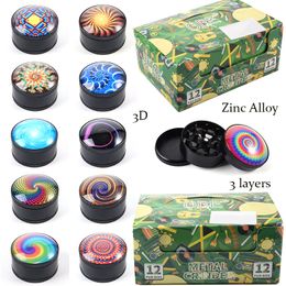 Expédier par mer 3D Dimension Rainbow Pattern Grinders Accessoires pour fumeurs Matériel en alliage de zinc Dab Oil Rigs Tabocco Grinder 30mm 50mm Diamètre