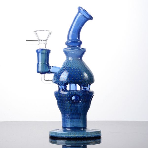 Caucho Faberge Fab Egg Hookahs de 8 pulgadas Bongs de vidrio embriagadores azules Cabezal de ducha Perc Percolator Oil Dab Rigs Pipas para fumar de 4 mm de espesor con un recipiente para juntas de 14 mm