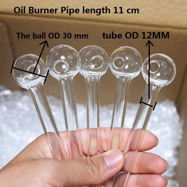 Envío por mar de alta calidad Pyrex Glass Oil Burner Pipe 11 CM Gafas Tube Oils Burning Smoking Pipes para agua Bong Accesorios 30 MM Ball