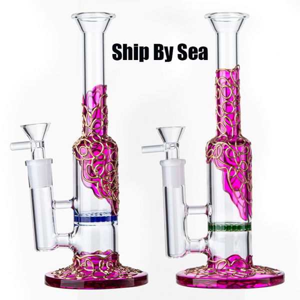 Expédier par mer Nid d'abeille Narguilés Perc Percolateur Heady Glass Conduites D'eau Droites Dab Rigs 14mm Joint Verre Bongs WP533