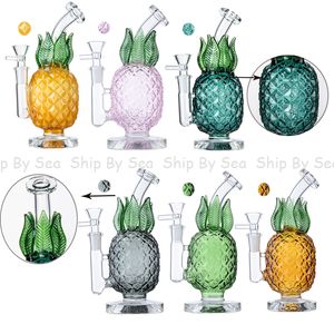 Navire par mer Ananas Bong Hookahs Unique Big Glass Bongs 5mm 6 couleurs Recycler Dab Rig Bubbler Perc Torus Tuyaux d'eau épais plates-formes pétrolières avec bol WP2194