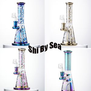 SHIP By SEA Rainbow Colorful Hookahs 9.29 Pulgadas Hermosos Bongs de vidrio Cabezal de ducha Percolador Oil Dab Rigs Tubos de agua únicos 14 mm Junta hembra con Banger