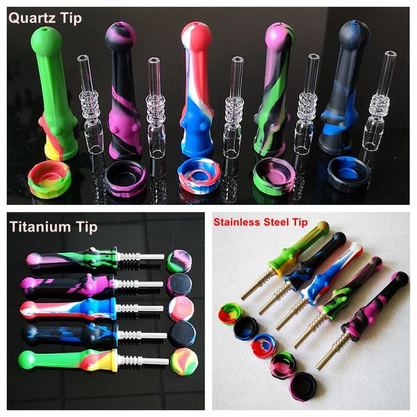 Navire par mer Kits de collecteurs de nectar en silicone Narguilés Joint de 14 mm avec pointe de quartz en acier inoxydable titane 3 styles Pipes à fumer Accessoires Dab Rigs