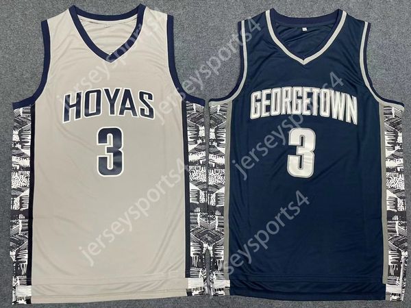 Ship from américain basket-ball masculin Allen Iverson 3 Georgetown Hoyas College Jersey All Ed Blue Gray Size S-3xl Top Quality