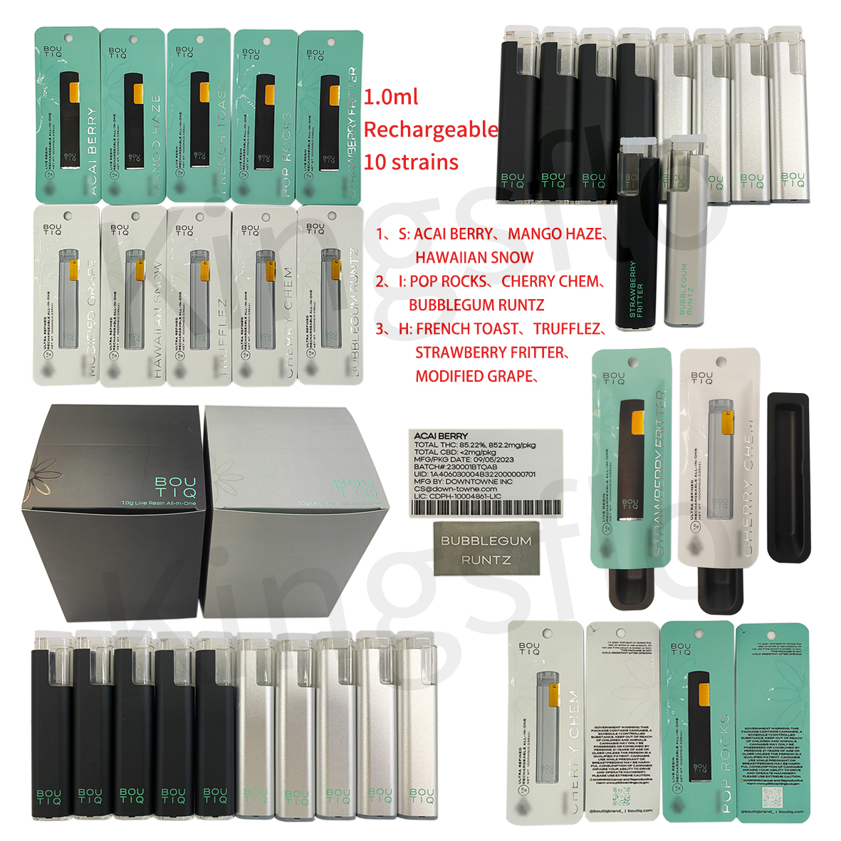 Ship from USA BOUTIQ 1g Disposable E-cigarettes Pen Empty Tank Rechargeable Device 10 Strains One Lot 100pcs