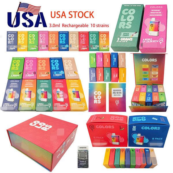 Envío de USA desechable E-ciga Colors 3g Dispositivo desechable Pená vacío recargable con embalajes incluidos