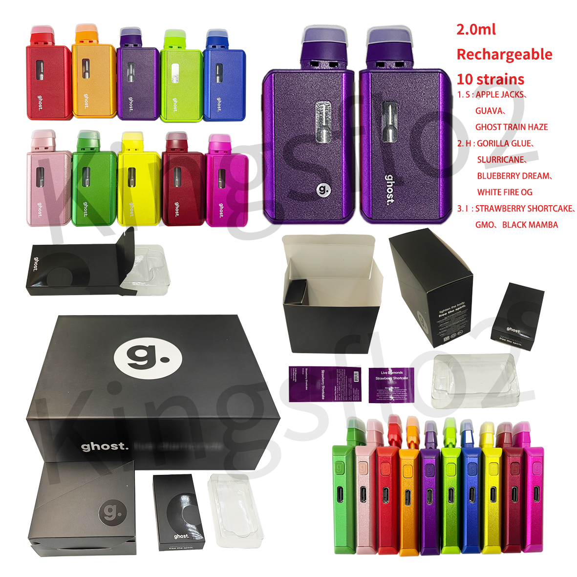 Ship from USA GHOST 2g Mini Disposable E-ciga Pen Empty Tank Rechargeable Device 10 Strains One Lot 100pcs