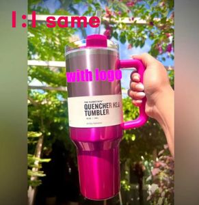 Schip uit de VS PINK Parade 40oz Quencher H2.0 Mokken Cups camping reizen Auto cup RVS Tumblers Cups met siliconen handvat Valentijnsdag geschenk 1:1 Hetzelfde logo u1228