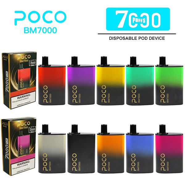 Navire depuis l'entrepôt des États-Unis Vapes jetables originales pour cigarettes électroniques BM7000 Préremplies 17 ml Pod 7000 Puffs 650 mah Bobine de maille type C rechargeable