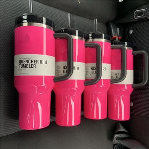 Verzend in 12h 40 oz zwarte chroma quencher tumblers roze cosmo veer blauw flamingo roestvrijstalen valentijnsdag cadeaubon met siliconen deksel en stro 0509