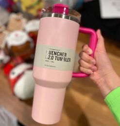 ship in 12h Pink Flamingo summer collection girls 40oz Mugs Tumblers Handle Insulated Lids Straw Stainless Steel Coffee Cup Water Bottles H2.0 Mugs Stock 0516