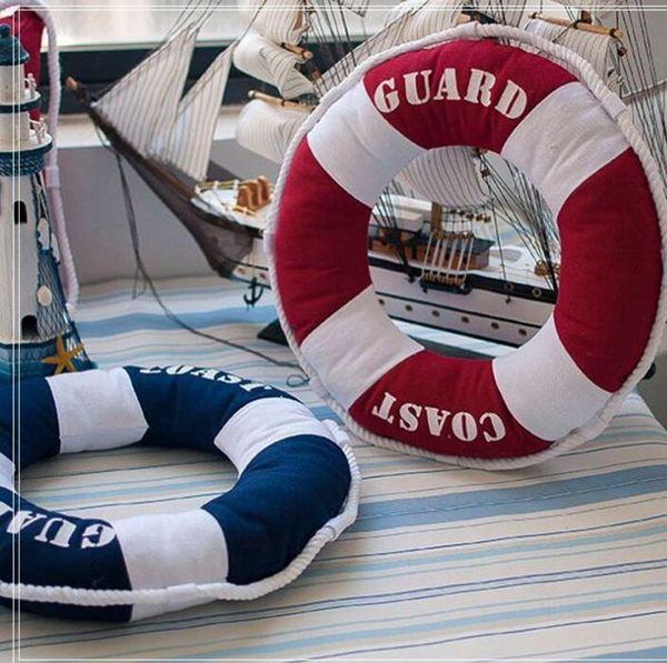 Barco serie mediterránea estilo boya forma respaldo cojín cama sofá respaldo bloque patrón de rayas refuerzo con tela interior decora315q