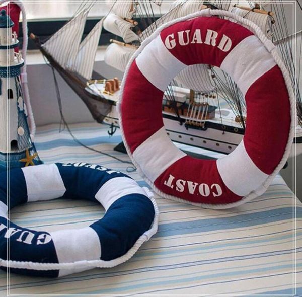 Barco Mediterráneo Serie Estilo Forma de boya Back Cushion Sofá Bloque de acompañamiento Patrón de rayas Bolster con tela interna decora4049201
