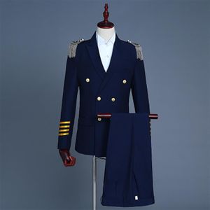 schip heren marine wit kapitein uniform smoking jas met broek stage performance studio pak azië size302V