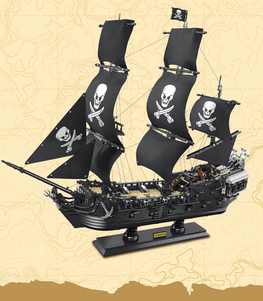 Modelo de barco Casco de ladrillo Pirata Lepin Bloques de construcción de ladrillos Kit de modelo de barco Perla negra Anillo caribeño Barco pirata negro Bloque de construcción Velero de juguete para niño Regalo de Navidad Ser