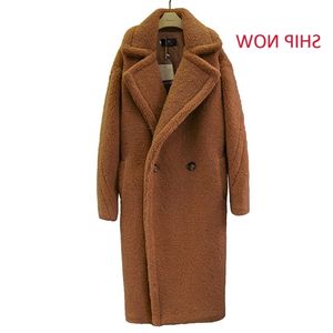 Schip nu nieuwe teddy faux lange vrouwen lam bont 10 kleur dikke jas t200506