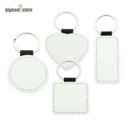 Ship Sublimation Key Chain Blank PU Leather Keches HeartrectanglesSquareround Pendant Transfer Imprimed Ring Single8018174