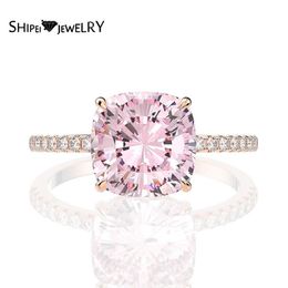 Shipei 925 Sterling Zilver Stralend Roze Greated Moissanite Diamanten Edelsteen Bruiloft Fijne Sieraden Engagement Rose Gouden Ringen J0112258E
