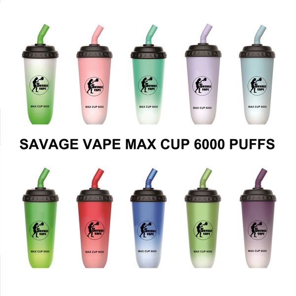 Expédié dans les 24 heures Savage Vape Max Cup Puff 6000 Cigarettes jetables E avec une batterie rechargeable de 650 mAh 16 ml CARTRIDGES PRÉFORMES POD VACPER 5000 VAPERS PUFF