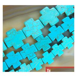 15Mm 20Mm 25Mm Turquoise Howlite Cross Beads 16 "Strand Pick Size For Jewelry Making No.Tb5 Rov3H