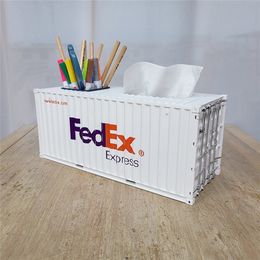 Container Model Tissue Box Penhouder Napkin Papieren handdoek opslagkast Kaart Slot Antiek desktop Home Decoratie Gift 210309
