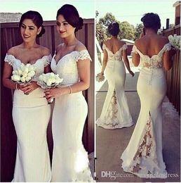 2017 Kant Off Shoulder Mermaid Elegante Lange Formele Jurken Dames Sweep Train Corset Bruidsmeisjes Jurken voor Bruiloft Bedekte Button Back Dress