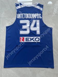 Expédition depuis les États-Unis Giannis Antetokounmpo G.34 Maillot de basket-ball pour hommes Équipe Grèce Hellas Eurobank Tout cousu Bleu Taille S-XXL Qualité supérieure