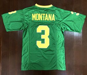 Schip van US Mens 1977 Vintage 3# Joe Montana College Football Jerseys Green gestikte shirts maat S-3XL