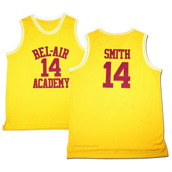Expédié depuis les États-Unis Maillots de basket-ball pour hommes #Movie Le maillot Fresh Prince of Bel-Air 14 Will Smith Yellow Stitched Academy Taille S-3XL