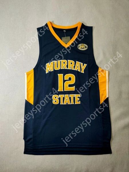 Expédition depuis les États-Unis Murray State Racers College Ja Morant 12 Maillot de basket-ball bleu marine Maillots pour hommesTous cousus Taille S-XXL Qualité supérieure