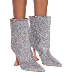 Expédition Glitter Gratuit Real 2020 Cuir de mouton 10cm Gobelet High Heels Pildet Point Point Sandals Chaussures Martin Boots Botkle Boots 34-43 28689