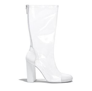 Expédition PVC Femmes gratuites Half Bootes Clear Fashion Botk Boots Chunky CM High Heel Long Sexy Round Toes C