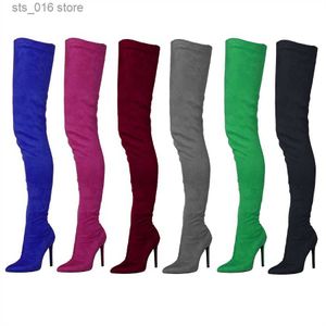 Envío de zapatos para mujeres Oferta gratis Invierno 2023 sobre la rodilla Faux Suede Sexy Stilettos puntiagudos de los dedos de la fiesta elegante Boot 76f4