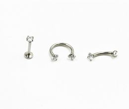 Shippment Lot50pcs 16G Body Sieraden -CZ Shining Labret Ring Oor Helix Bar Lip Wenkbrauwneus Piercing Ronde CZ