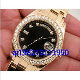shippng luxe Heren NIEUWE HEREN 18K GEEL GOUD MEESTERWERK ZWARTE DIAMOND WIJZERPLAAT 18948 Saffierglas Automatische horloges3057