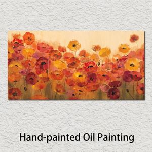 Pinturas al óleo de flores, cuadro de lienzo de amapolas de verano, arte moderno pintado a mano, largo grande para decoración de pared de habitación de oficina