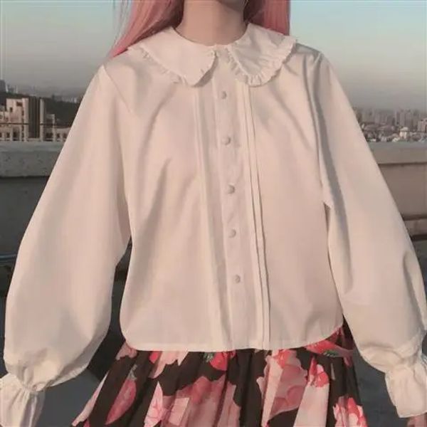 Chemise 2021 Étudiant chemise blanche collier mignon collier évasé manches longues chemises petites lâches fraîches grandes tops bon marché kawaii vêtements