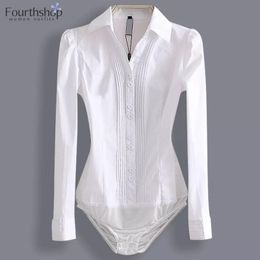 Shirt 2023 mode bodysuit lange mouw dames body shirt kantoor dame werk uniformen lente witte blouses en tops slanke herfstkleding