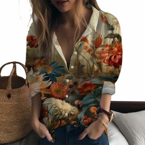 Overhemd 2023 nieuw damesoverhemd plant landschap 3D bedrukt damesoverhemd casual stijl damesoverhemd modetrend hoge kwaliteit damesoverhemd