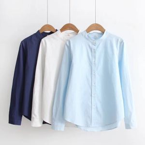 Camisa 2023 Mujeres de primavera Camisas blancas Bodas azules azules de manga larga de manga larga Oficina de cuello tops ropa femenina color sólido