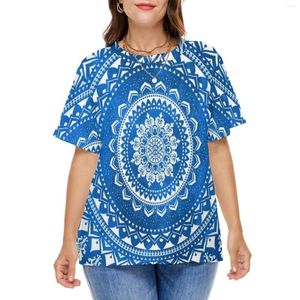 Shirt blauwe mandala print t shirts vintage bloemen casual dame met korte mouwen grappige tee zomer trendy tees plus maat 5xl 6xl