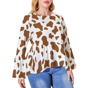 Shirt Brown Cow Print Aesthetic Mooo Grafisch dier grappige gegolfde T -shirts Casual TEE plus size tops cadeau -idee