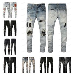 450 Amirs Hombres para mujer Diseñadores Jeans Distressed Ripped Biker Slim Straight Denim para hombres S Imprimir Ejército Moda Mans Pantalones pitillo M 6117 aMirIs