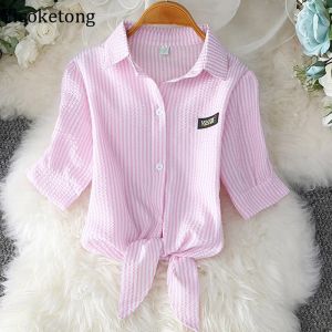 Chemise Blouse décontractée Femmes Summer en mousseline de pied Basic Shirt Office Wear Loose Line Taille Brousses à manches courtes Chic Sexy Tunics Blusas Tops