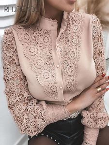 Shirt Elegante Damesblouse Vintage Kant Gesplitst Lange Mouw Roze Knop Omhoog Vrouw Shirt Tops 2022 Mode Casual Dames Blouses Top