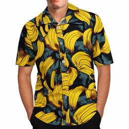 Chemise pour hommes hawaïen banane fruits décontracté 3D imprimé plage à manches courtes marque vêtements importés grande taille streetwear Vacati y68e #