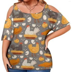 Camisa divertida con estampado de pollo, camisetas estéticas de gallina en nido, camiseta de playa de manga corta, ropa de verano para mujer de talla grande 4XL 5XL